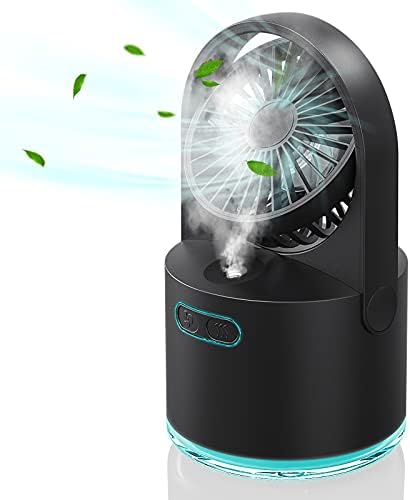 Aasonida Table Misting Fan, Personal Cooling Mister Fan with 300ML Large Water Tank, USB Rechargeable Water Spray Mist Fan with 7 Colorful Nightlight for Office, Outdoors, Home and Camping