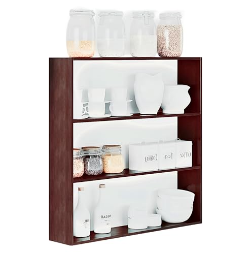 Image of Dime Store Wooden Kitchen Shelf Racks Wall Shelf Rack for Kitchen Storage Boxes Spice Jars Rack Wall Mounted (Standard, Brown)