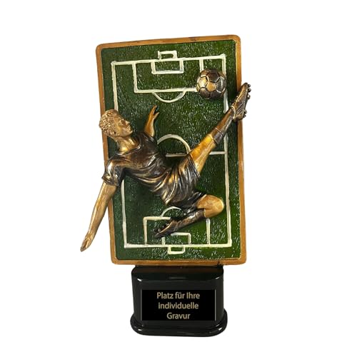 eberin – Copa de fútbol de 23,5 cm – Figura de resina de jugador tirando la caída con pelota – Incluye placa grabada – Trofeo para torneos, clubes y campeonatos