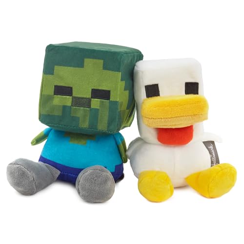 Hallmark Better Together Minecraft Magnetic Plush Toy, Set of 2 (Baby Zombie and Chicken), 5.25', Gift for Friends, Kids, Gamers