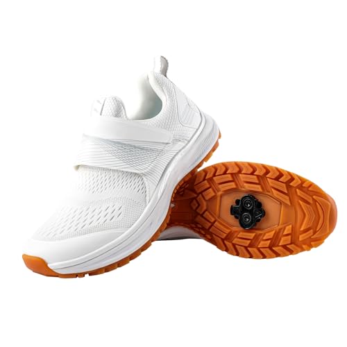 Spinning Shoes Womens Cycling Shoes - SPD Compatible Indoor/Outdoor Bike Breathable & Comfortable Road Cycling Shoes with Pre-Installed Cleats White