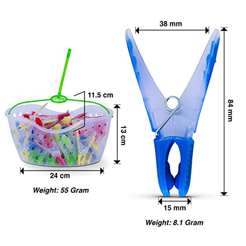 K-ONE 40 Pieces Pegs with Basket for Laundry Washing Line | Laundry Pegs for Strong Windproof Supplies Soft Rubber Grip Pegs| Strong Clothes Pegs (Multiple Colours) - Image 2