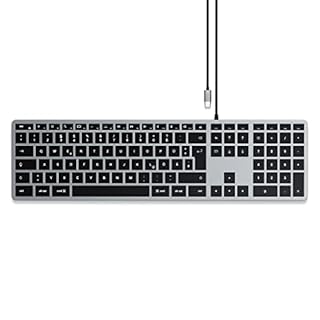 SATECHI Keyboard Slim W3 USB-C Wired | USB-C Tastatur | deutsches Layout (QUERTZ) | Ziffernblock und intuitive Funktionstasten für macOS | Hintergrundbeleuchtung | schlankes Design | für Apple-Geräte