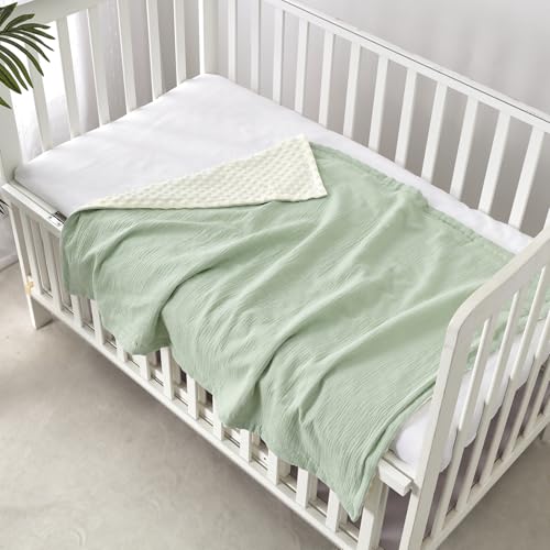 Image of CREVENT 2Pcs 30''X40'' Cute Cozy Fluffy Warm Baby Blankets for Infants Toddlers' Bedding Crib Cot Stroller - Grey Cloud + Muslin Green