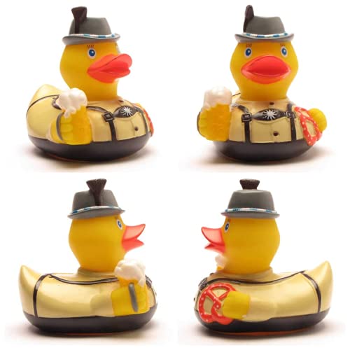DUCKSHOP I Badeente Bayer mit Brezel I Quietscheente Oktoberfest I L: 7,5 cm I Quietscheentchen I Geschenk für Bayern I Präsent Sammler