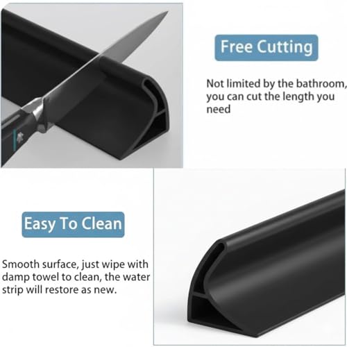 Image of Hukimoyo 3M Water Stopper for Kitchen Slab Bathroom with Glue Water Dam Barrier Strip Silicone Kitchen Sink Water Splash Guard Self-Adhesive Water Blocking Shower Bathroom Dry and Wet Area Separator