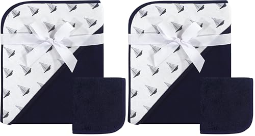 Image of Hudson Baby Unisex Baby Cotton Hooded Towel and Washcloth, Sailboat, One Size (Pack of 2)