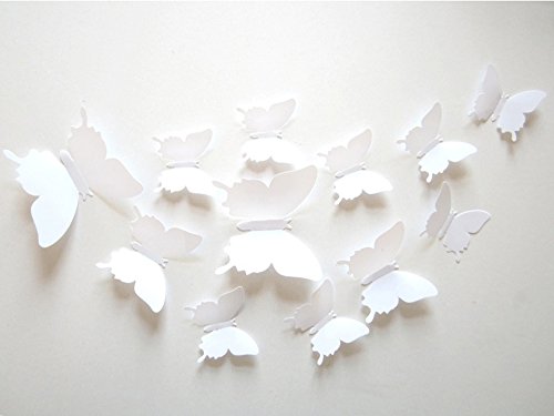 ufengke® 12 Pcs Mariposas 3D Pegatinas de Pared Diseño de Moda Mariposa Bricolaje Calcomanías Arte Artesanía Decoración del Hogar, Blanco Cover