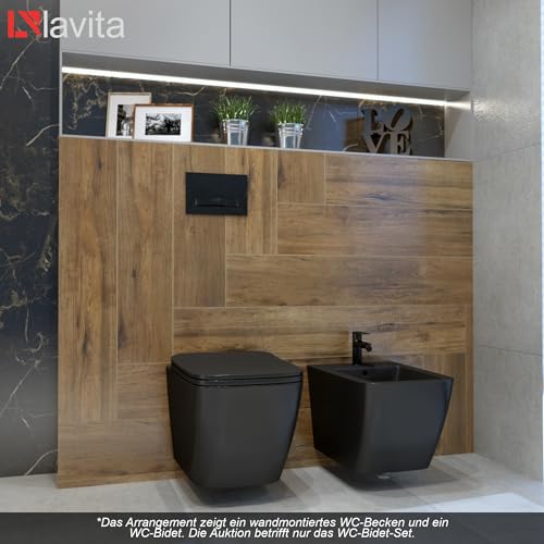 LAVITA Vorwandelement für Bidet LAV 500 + Wand-Bidet Onil Black Komplettset Wand-Hänge Bidet mit Hahnloch und Überlaufschutz aus Keramik WC Toilette Hygienisch und Pflegeleicht 35,5x51x32,5 cm – Bild 5