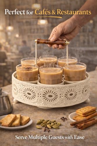 Image of Tapri Style Cutting Chai Glass Set of 6 with Heavy Metal Stand | Desi Cutting Tea Glasses for Home & Cafe | Premium Tapri Tea Cups for Kitchen, Office Pantry, Restaurants & Gifting