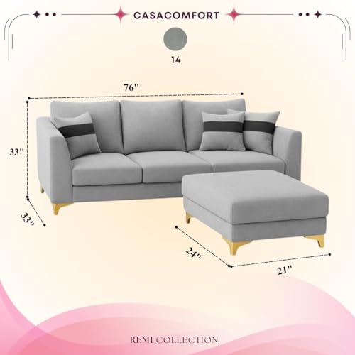 Image of Juliet 4 Seater L Shape Sofa Set with Movable Ottomans | Flexible Layout | Rich Velvet Suede Fabric | Silver Legs | Modern Sofa for Living Room (Light Grey)