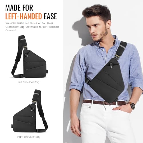 Image of WANDER PLUS Left Shoulder Anti Theft Crossbody Travel Bag for Women Men, Multi-pocket Crossbody Bag, Slim Sling Bag