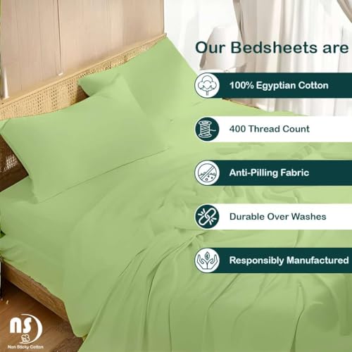 Image of NON Sticky cotton Premium 4 Piece Egyptian Cotton Fitted Queen Sheet Set, Hotel Quality Soft Breathable Bedding Sheets, 18 inch Deep Pocket, 60 inch X 80 inch, Sage Solid