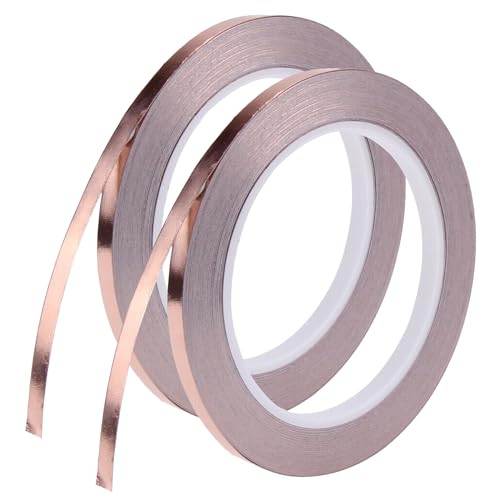 Yolistar 2pcs Cinta de Cobre Hoja - Cinta de Lámina de Cobre - Cinta Adhesiva Conductora de Lámina, para Blindaje EMI y RF, Circuitos Papel, Reparaciones Eléctricas, Repelente de Babosas (5MM x 50M)