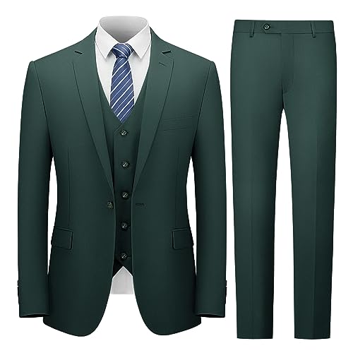 Image of Cooper & Nelson Men's Suit Slim Fit, 3 Piece Suits for Men, One Button Solid Jacket Vest Pants with Tie, Tuxedo Set