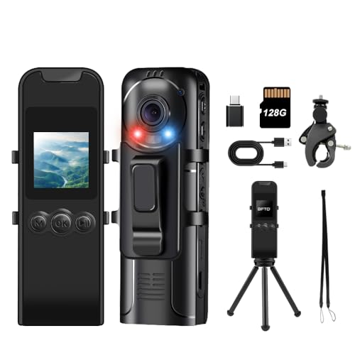 BFTD V110 2K Mini Body Camera with Audio and Video Recording, 1440P Portable Small Camera with Photo, Night Vision, Strobing Light,Wearable Cam for Security, Outdoor,Law Enforcement. (128GB)