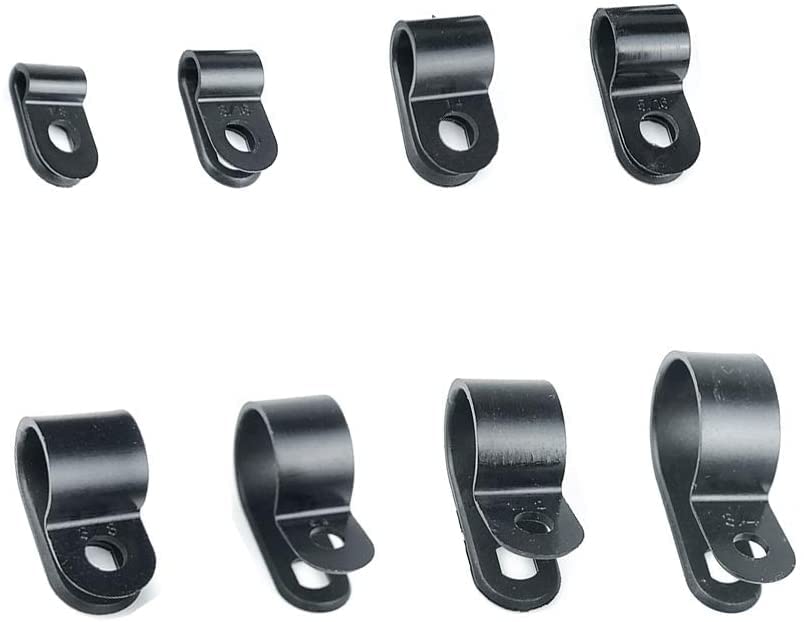 Nylon Plastic Electrical Cable Pipe P-Clips Black Clamps Organizer Cord Clips for Wire Management (1000, 1/4")