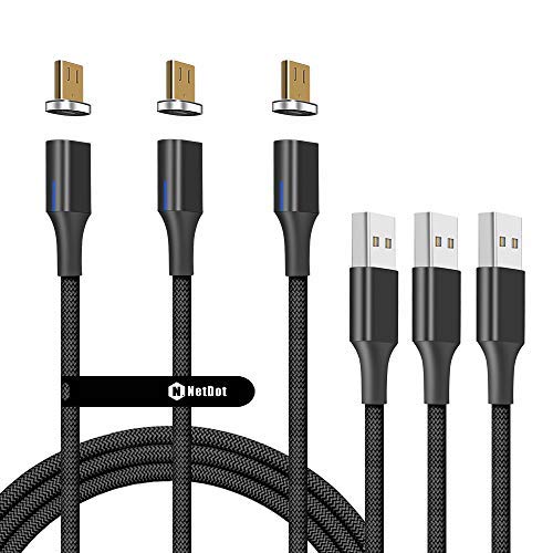 Câbles Magnétiques NetDot Gen 12 - Pack 3 (0.3m/1m/1.5m) - Compatible Micro USB Et USB-C - Charge Rapide 9V/2A, Transfert Données