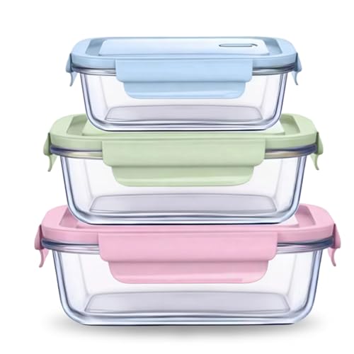 Glass Containers with Lids,3 Pack Glass Meal Prep Containers, Glasss Meal Prep Containers for Lunch Food Storage with Lids, BPA Free, Meal Prep, Lunch Bento Boxes