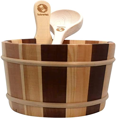 SudoreWell® Seau de sauna en pin et cèdre rouge avec insert et louche de sauna