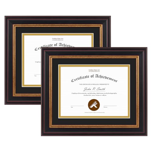 Golden State Art 2 Pack 8x10 Frame Black & Gold Double Mat For 6x8 Diploma