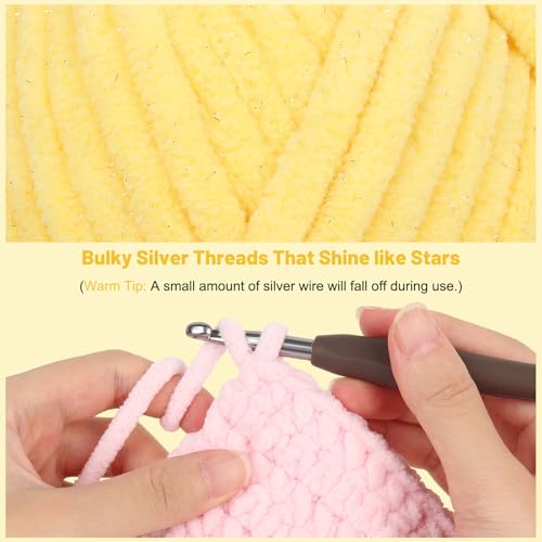 Image of Katech Sparkle Chenille Yarn for Crocheting-6 * 50g /1.76oz-6 Super Bulky