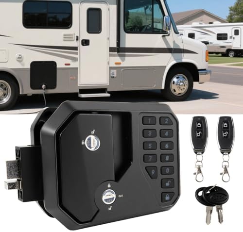 TIPHOPE RV Keyless Entry Door Lock with 10 Digital Keypad&20M/65FT Remote Control,High Security Zinc Alloy Camper Door Lock Fit for RV Trailer with 2.75”x3.75”x1.5” Door Hole