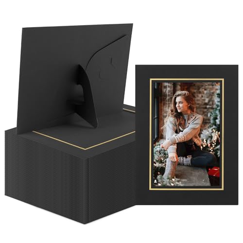 Golden State Art, Paper Picture Frames, 4X6, Black Gold Lining, 50 Pack