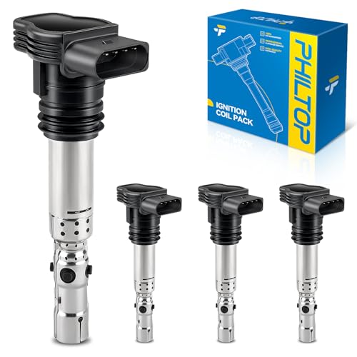 Image of PHILTOP UF411 Ignition Coil Pack, Set of 4 Compatible With A6 Quattro 2003-2004, TT 2001-2006, Passat 2000-2005, Jetta, Golf, A4 2001-2006, 1.8L