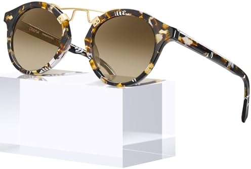 CARFIA Small Face Acetate Polarized Sunglasses for Women UV Protection, Retro Double Bridge Eyewears Metal Brow Round Sunnies