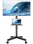 BONTEC Mobile TV Stand on Wheels, Free Standing TV Stand for 23-60 Inch LED LCD Plasma TVs, Rolling Floor TV Cart with Height Adjustable Laptop Shelf, Max VESA 400x400mm, Holds up to 25kg, Black