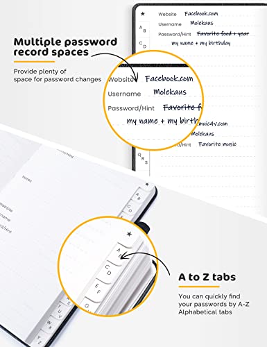 Molekaus Password Book With Alphabetical Tabs Small Password Keeper With Extra Password Space To Change Password. Password Notebook For Home Or Office For Internet Log In, 6.1*3.7In Black Small #TOP4