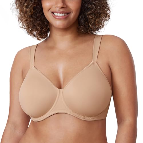 DELIMIRA - Sujetador Reductor Copa Completa Sin Relleno Minimizador para Mujer Bronceado Topo 110D