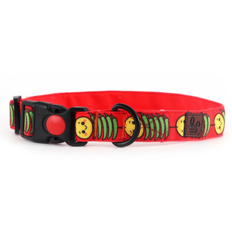 Image of Lana Paws Nimbu Mirchi, Nazar Na Lage, Evil Eye Fabric Dog Collar Belt for Large Dogs