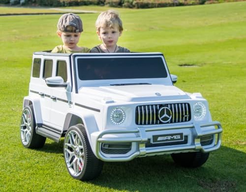 9. Bild von FINOOS Kinder Elektroauto Mercedes G63 AMG 2 Sitzer, Doppelsitzer Kinderauto Elektrisch mit Fernbedienung - 4x4 Ledersitz und Eva Reifen - Elektroauto für 2 Kinder (Weiß)