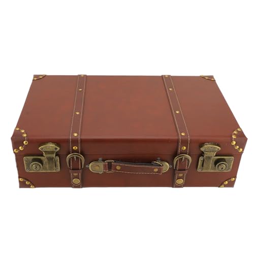 Vintage Suitcase, Portable Decorative Antique Luggage Suitcase with Handle & Shoulder Strap, Leather Treasure Chest Box, Pirate Keepsakes Box for Travel, Photography Props (Brown)