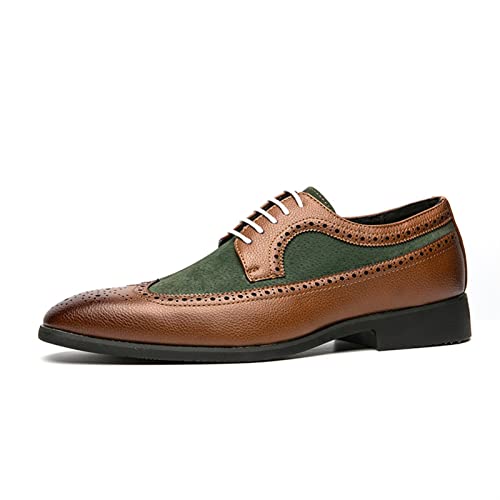Dress Shoes for Men Lace Up Two Tone Wing tip Brown and Green Derby Shoes Faux Leather Non Slip Resistant Anti-Slip Rubber Sole Prom(Brown,10 M US)