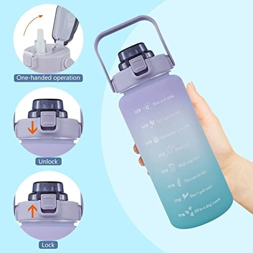 2 Litre Water Bottle with Straw and Time Markings, Motivational Sport Water Bottles with Capacity Marker Leak Proof BPA Free Flip Top Lid Water Cup for Running,cycling, Gym, School & Office (D)