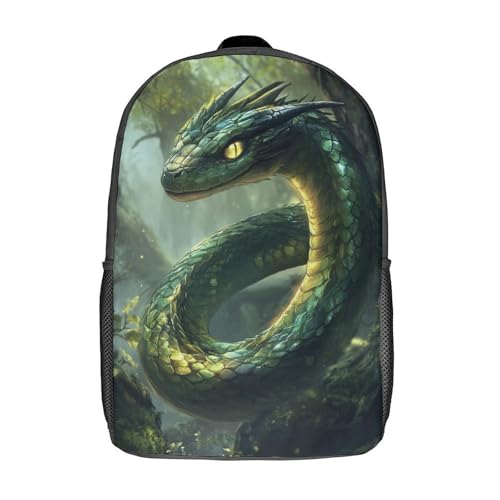 KWFYBEHZ Cute Little Schlange Drache Schulrucksack Teenager Kinder Große Schule Rucksack Schultasche Wildtiere Schulranzen Ranzen Seite Versteckte Taschen School Bag 17inch