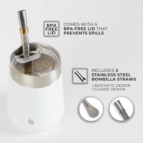 Image of MyGaucho Yerba Mate Cup Gourd Set, Large 10oz, 2 Bombillas & Spill-Prev Lid | Includes BPA-free lid and cleaning brush for easy prep, comfortable sipping, and simple cleanup at home, work, or on the go