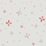 Rapport o case: 53 cm Casadeco 13044113 Papel pintado infantil con mariposas en color blanco roto, verde ácido y beige