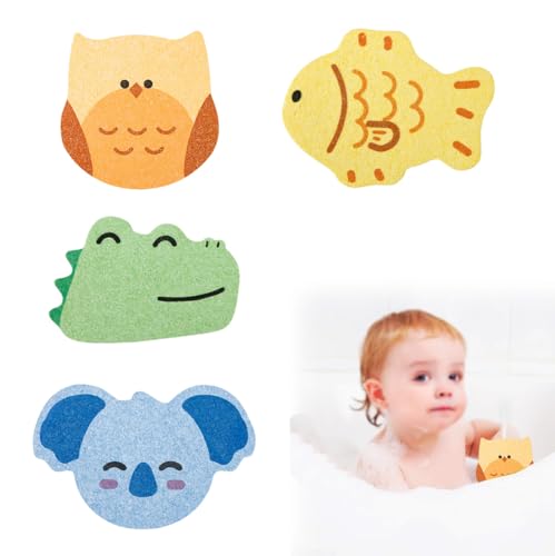 BQRKOTM 4 Piezas Esponja Baño Bebe,Esponja Baño Niños,Esponja Baño Infantil,Esponja Ducha Bebe,Esponja Ducha Niños,Esponja de Konjac para el Baño,Esponjas Hidrófilas, Linda Forma