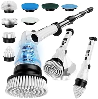 Mixbugg Electric Spin Scrubber – Cordless Power Cleaner with 8 Brush Heads, Long Adjustable Handle, 3 Speed for Deep Bathroom, Tile, Floor & Tub Cleaning, 6-Angle Adjustable