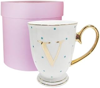 Bombay Duck Alphabet Spotty Metallic Mug Letter R Gold with Aqua Spots, Bone China, White, 1 Count (Pack of 1)