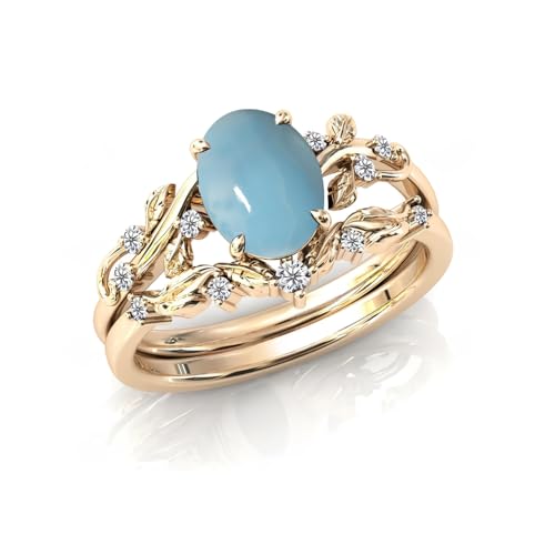 Gemstone Engagement Rings Set for Women Oval Cut Leaf Art Deco Wedding Ring Sets 10K 14K 18K White Yellow Rose Gold Vintage Vine Gemstone Anniversary Promise Ring4