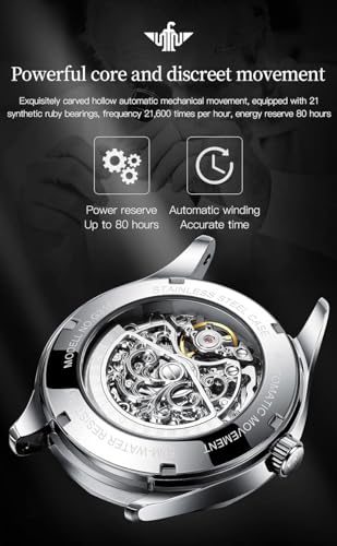 Image of OUPINKE Men's Skeleton Mechanical Watches Luxury Dress Automatic Self Winding Sapphire Crystal Waterproof Tungsten Steel Band Wrist Watches