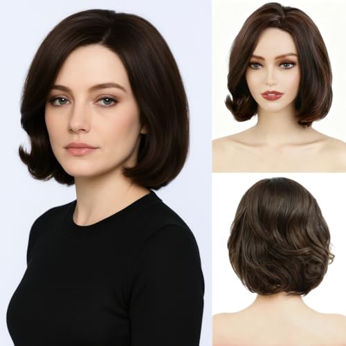Daiaces Short Brown Bob Wigs for Women Natural Wavy Mix