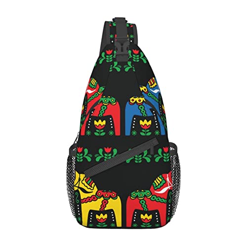 Sac de poitrine noir Swedish Dala Horse pour homme polyvalent et compact