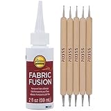 Fabric Fusion Fabric Glue Permanent Clear Washable 2oz for Patches, Rug Glue, Clothing Glue, No Sew Fabric Glue with Pixiss Art Dotting Stylus Pens 5 pcs Set