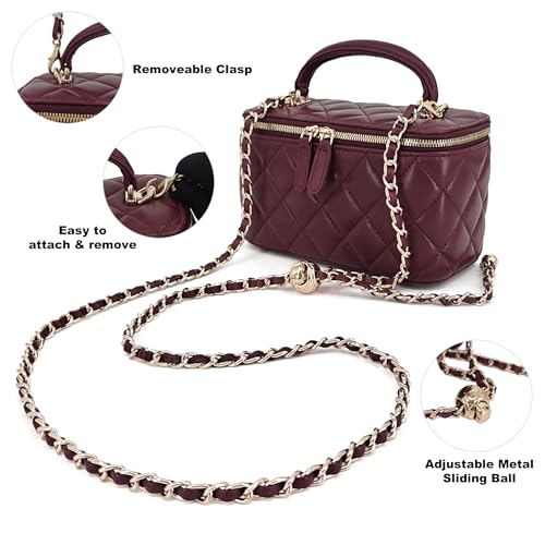 Image of M-ioi-M Small Genuine Leather Purse Quilted Crossbody Bag for Women, Mini Top-Handle Shoulder Handbag w /Gold Chain Strap